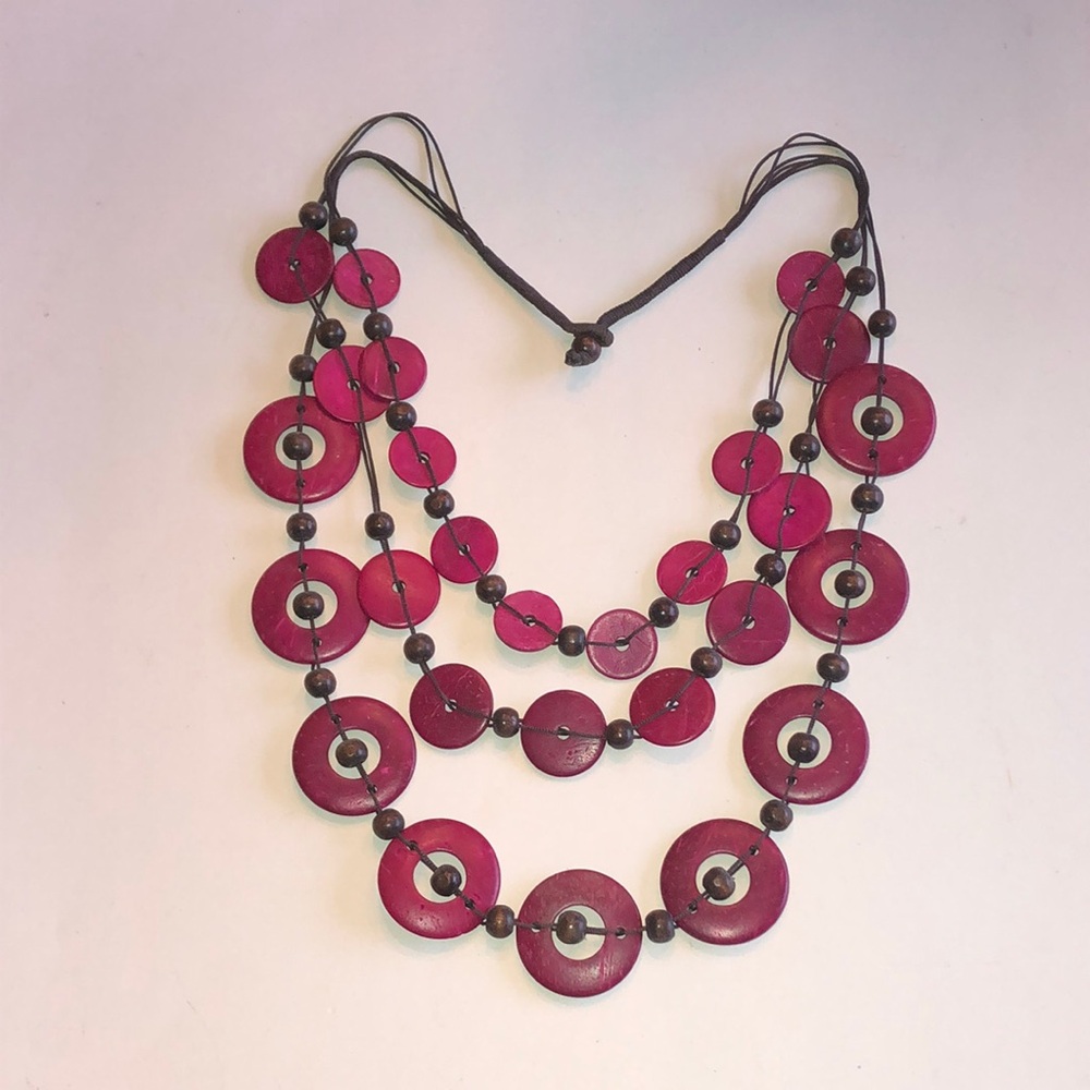 Multi-Strand Magenta Disc Beaded Boho Necklace